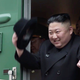 Kim Jong Un waves from his train as he leaves Khasan train station in Primorye region, Russia, April 24, 2019.